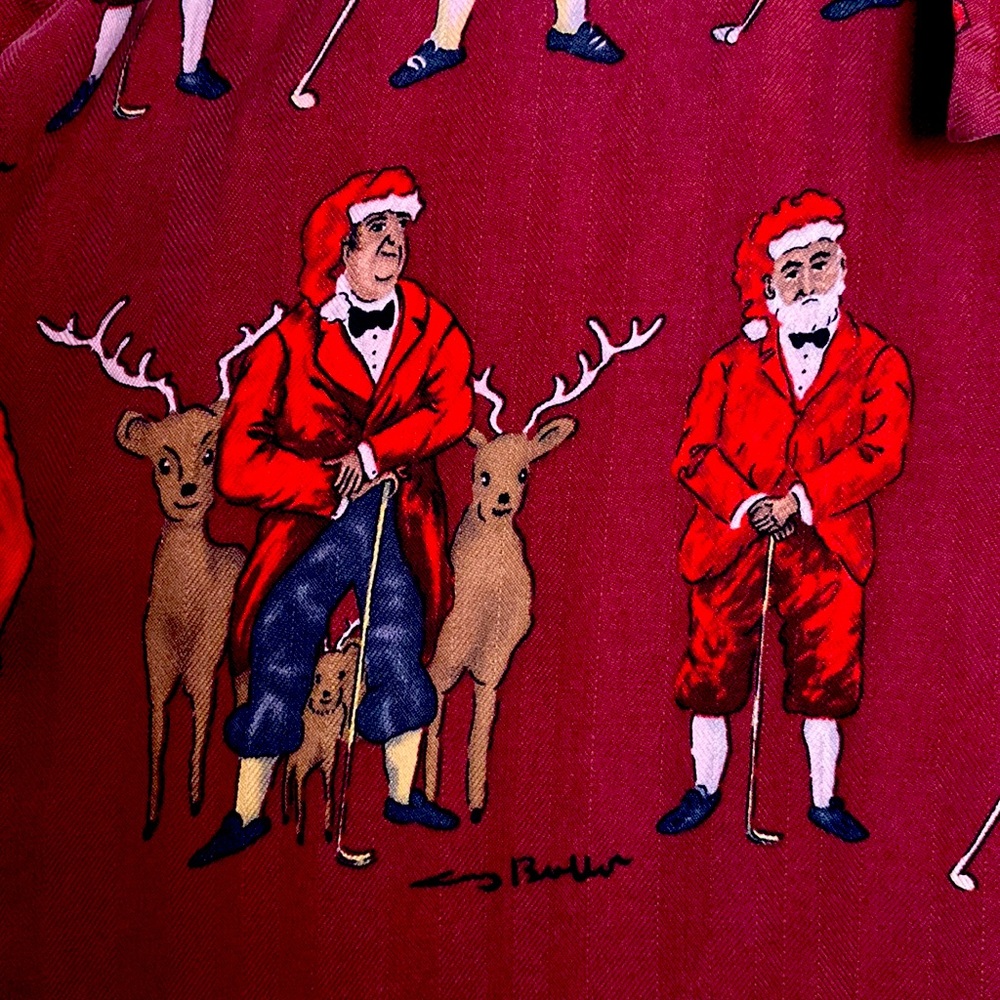 Vintage Ugly Christmas Sweater Guy Buffet Golfing Santa Shirt 100% Silk - Picture 3 of 4